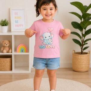 Girls Pink Printed Cotton Half Sleeve T-Shirt – Premium Quality Kids Wear