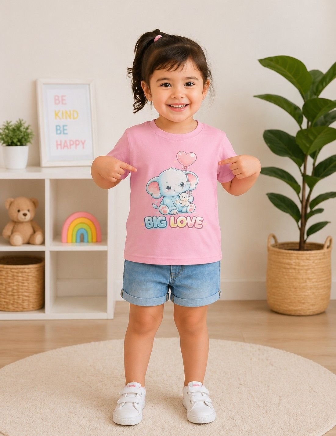 Girls Pink Printed Cotton Half Sleeve T-Shirt – Premium Quality Kids Wear