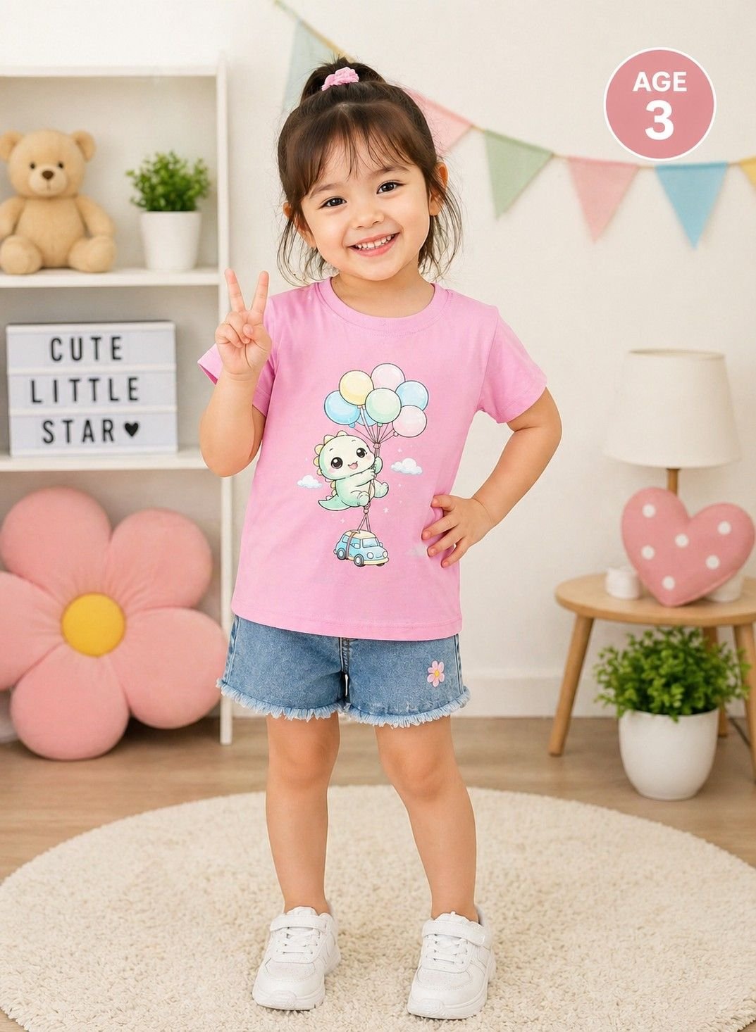 Girls Pink Printed Cotton Half Sleeve T-Shirt – Premium Quality Kids Wear