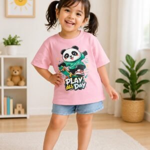 Girls Pink Printed Cotton Half Sleeve T-Shirt – Premium Quality Kids Wear