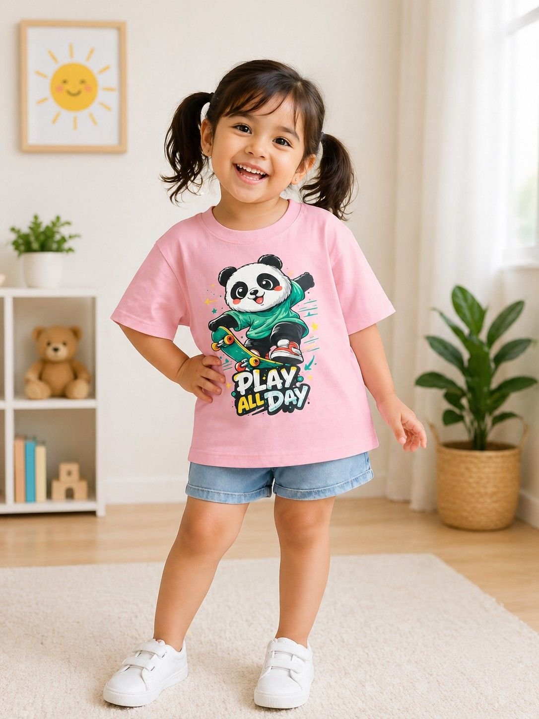 Girls Pink Printed Cotton Half Sleeve T-Shirt – Premium Quality Kids Wear