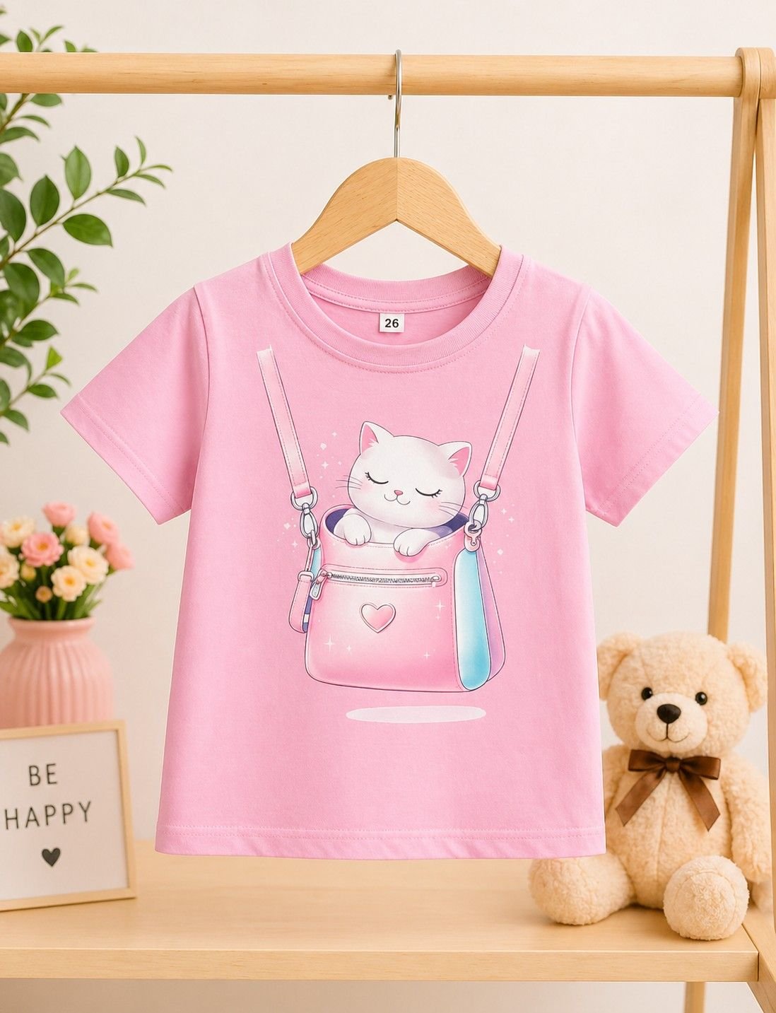 Girls Pink Printed Cotton Half Sleeve T-Shirt – Premium Quality Kids Wear