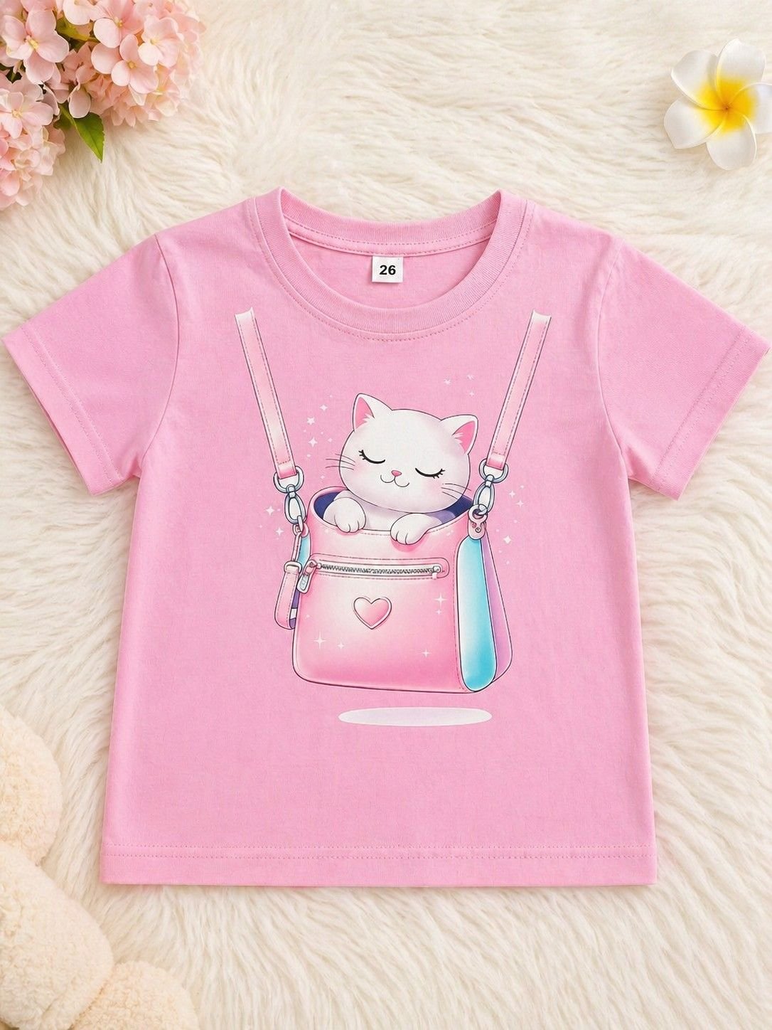 Girls Pink Printed Cotton Half Sleeve T-Shirt – Premium Quality Kids Wear