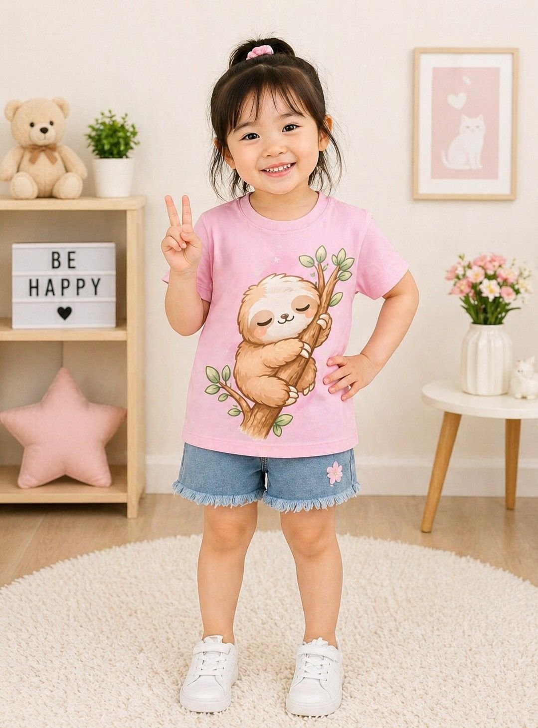 Girls Pink Printed Cotton Half Sleeve T-Shirt – Premium Quality Kids Wear