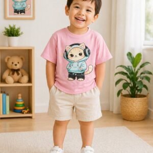 Boys Pink Printed Cotton Half Sleeve T-Shirt – Comfortable Kids Wear