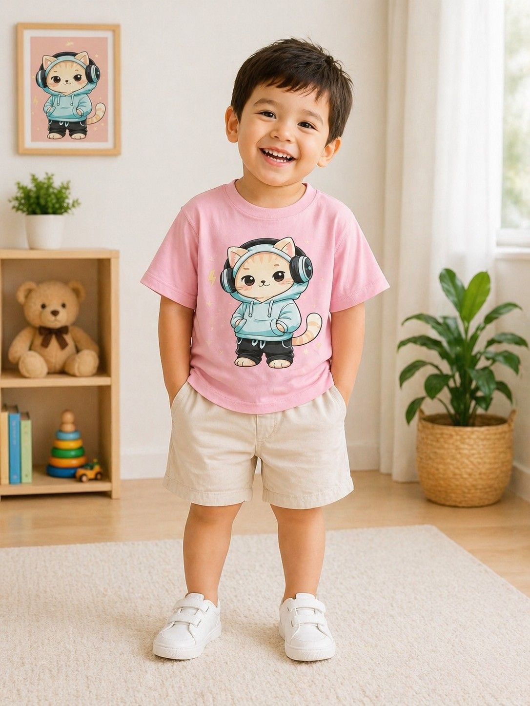 Boys Pink Printed Cotton Half Sleeve T-Shirt – Comfortable Kids Wear