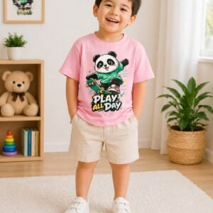 Boys Pink Printed Cotton Half Sleeve T-Shirt – Comfortable Kids Wear