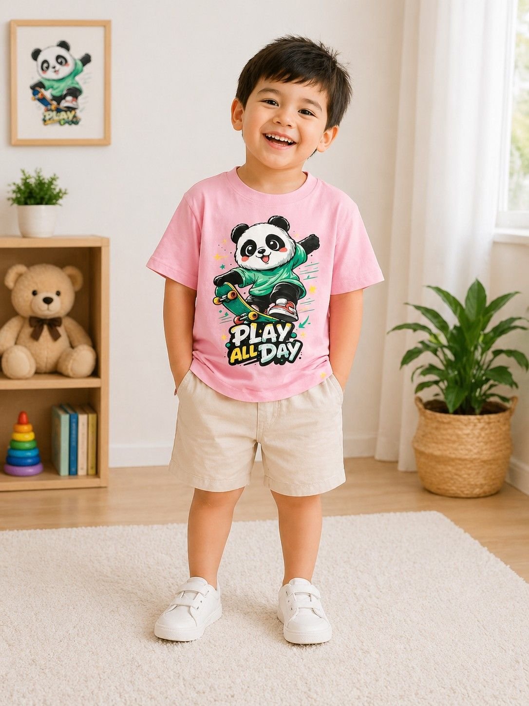 Boys Pink Printed Cotton Half Sleeve T-Shirt – Comfortable Kids Wear