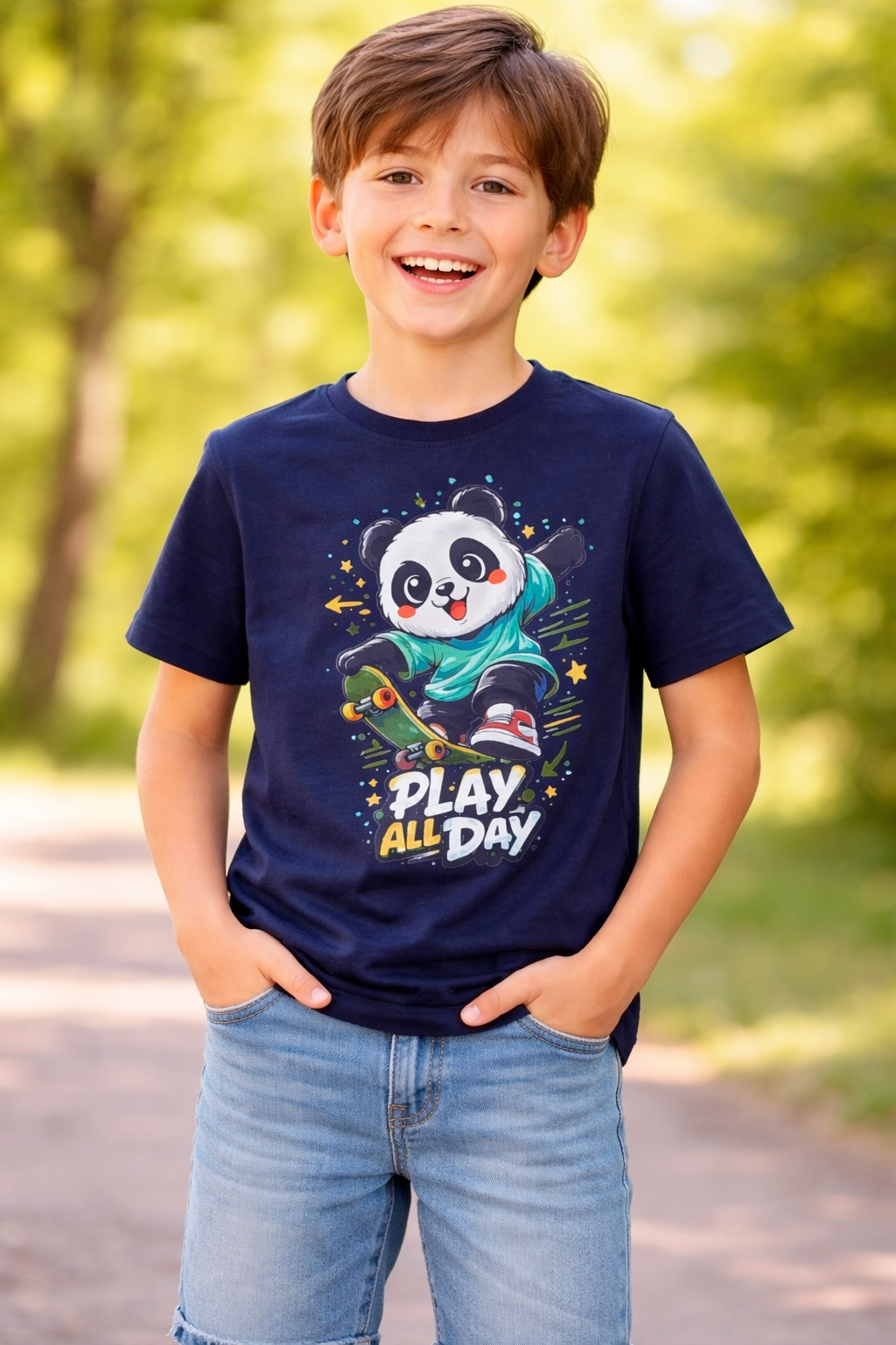 Kids Navy Blue Printed T-Shirt Online India | Comfortable Cotton Kids Wear