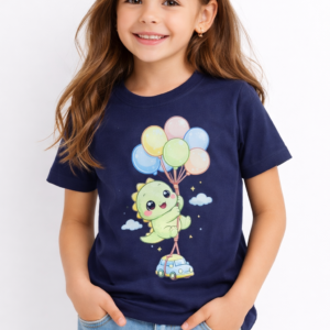 Navy Blue Girls Printed T-Shirt | Premium Cotton Half Sleeve Kids Tee | Soft & Stylish Casual Wear