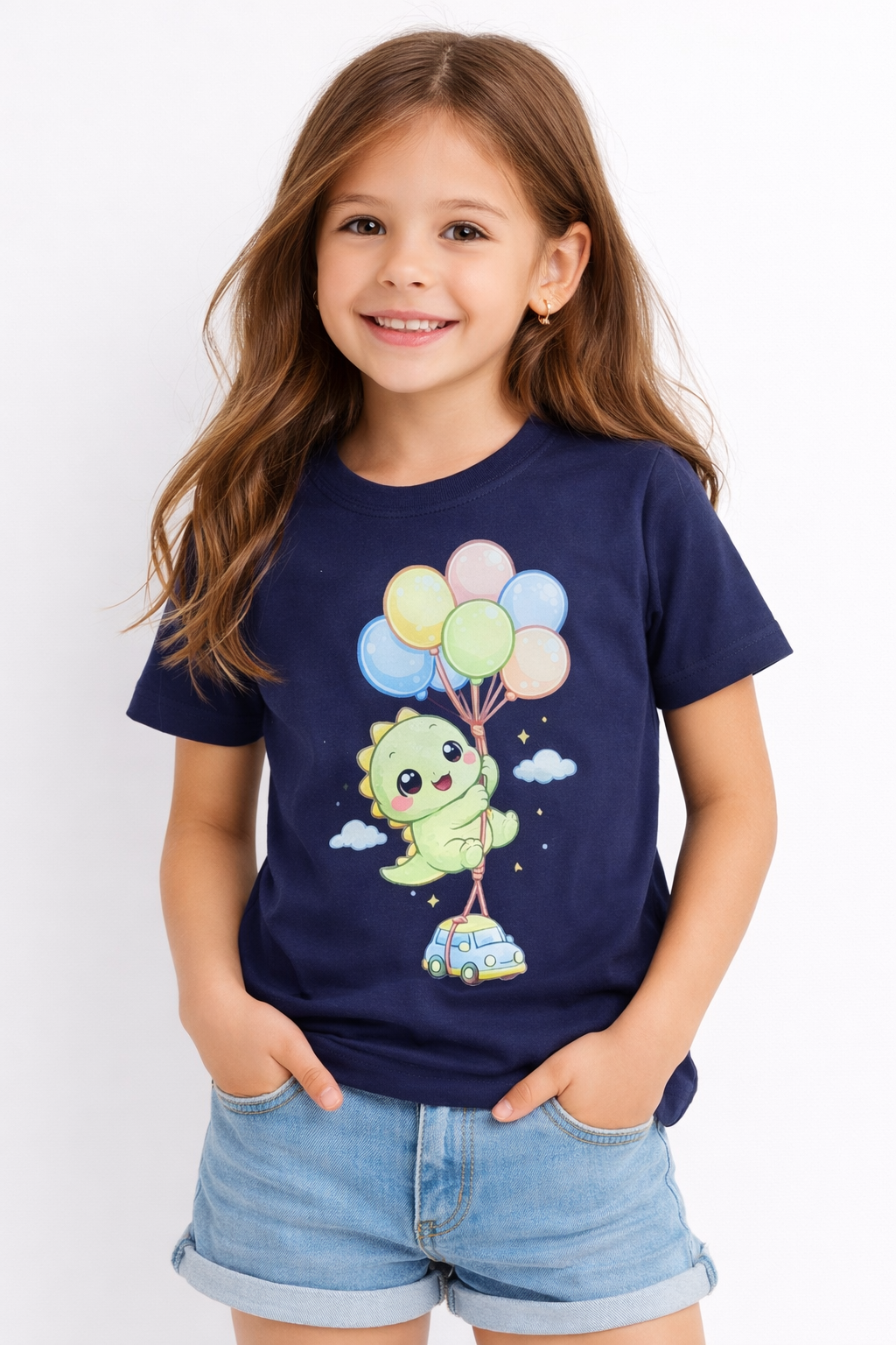 Navy Blue Girls Printed T-Shirt | Premium Cotton Half Sleeve Kids Tee | Soft & Stylish Casual Wear