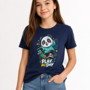 Navy Blue Girls Printed T-Shirt | Premium Cotton Half Sleeve Kids Tee | Soft & Stylish Casual Wear