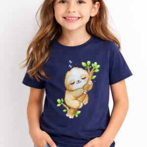 Navy Blue Girls Printed T-Shirt | Premium Cotton Half Sleeve Kids Tee | Soft & Stylish Casual Wear