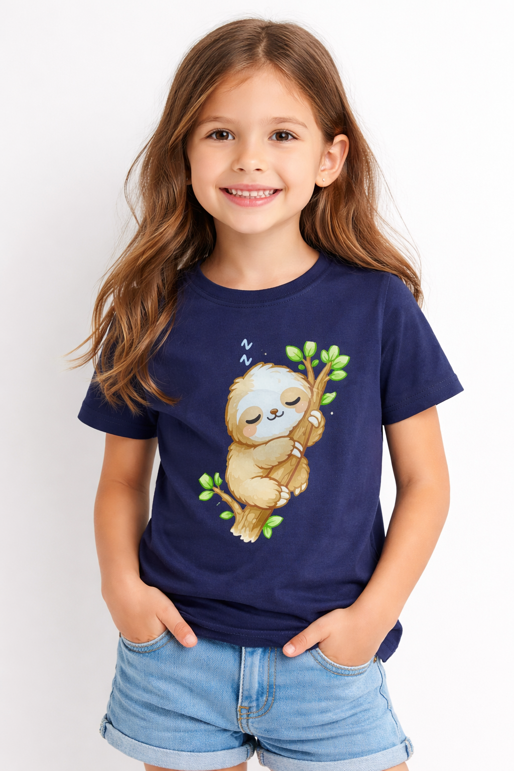 Navy Blue Girls Printed T-Shirt | Premium Cotton Half Sleeve Kids Tee | Soft & Stylish Casual Wear